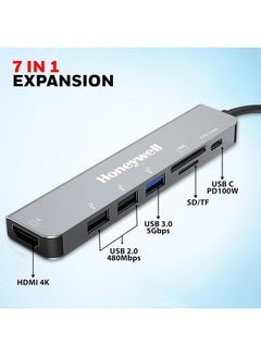 Honeywell 7-in-1 TypeC Docking Station with 4K HDMI,1xUSB 3.0,2xUSB 2.0 & TypeC 3.0 PD Charging 100W Port, SD & Micro SD Slot, for All Type C Devices- MacBook Laptop, PC, Thunderbolt 3 Grey/Black  - Image 3