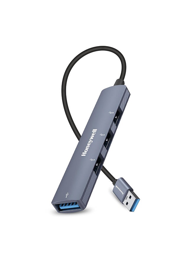 هوني ويل 4In1 Usb Hub 1Xusb 3.0 And 3 X Usb 2.0 Ports 30Cms Cable Datatransfer Speed Upto 5Gbps Universally Compatible With All Usb Pc Speaker Laptop Hard Drive Keyboard Grey/Black Grey/Black  - Image 1
