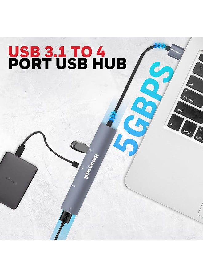 هوني ويل 4In1 Usb Hub 1Xusb 3.0 And 3 X Usb 2.0 Ports 30Cms Cable Datatransfer Speed Upto 5Gbps Universally Compatible With All Usb Pc Speaker Laptop Hard Drive Keyboard Grey/Black Grey/Black  - Image 2