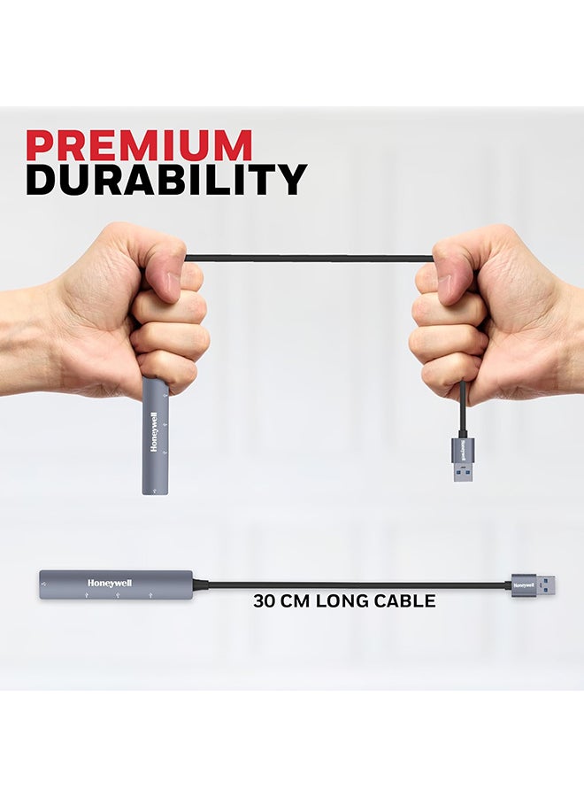 هوني ويل 4In1 Usb Hub 1Xusb 3.0 And 3 X Usb 2.0 Ports 30Cms Cable Datatransfer Speed Upto 5Gbps Universally Compatible With All Usb Pc Speaker Laptop Hard Drive Keyboard Grey/Black Grey/Black  - Image 4