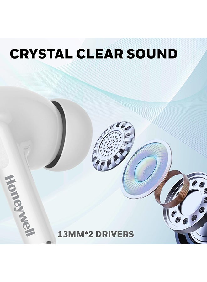Honeywell Moxie V1200 Bluetooth TWS Earbuds with 26H of Playtime, Type C Fast Charging, IPx4 Water Resistant, Bluetooth V5.3, 13mm*2 Drivers, Voice Assistant, 2 Years Manufacturer Warranty - White  - Image 2