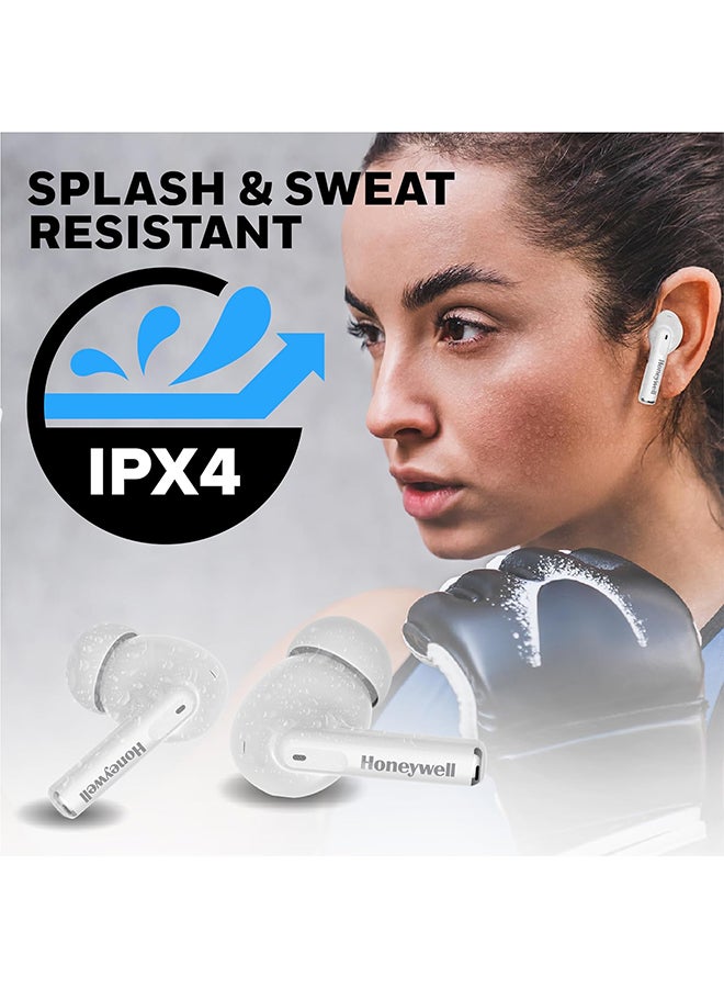 Honeywell Moxie V1200 Bluetooth TWS Earbuds with 26H of Playtime, Type C Fast Charging, IPx4 Water Resistant, Bluetooth V5.3, 13mm*2 Drivers, Voice Assistant, 2 Years Manufacturer Warranty - White  - Image 4