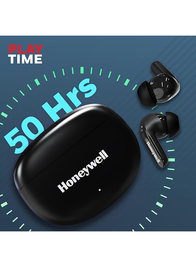 Honeywell Suono P2100 Bluetooth TWS Earbuds with 50H of Playtime, ENC Mode, 4xMics, Type C Fast Charging, Low Latency Mode for Gaming, Bluetooth V5.3, 13mm*2 Drivers, Voice Assistant,2 Years Warranty Black  - Image 2