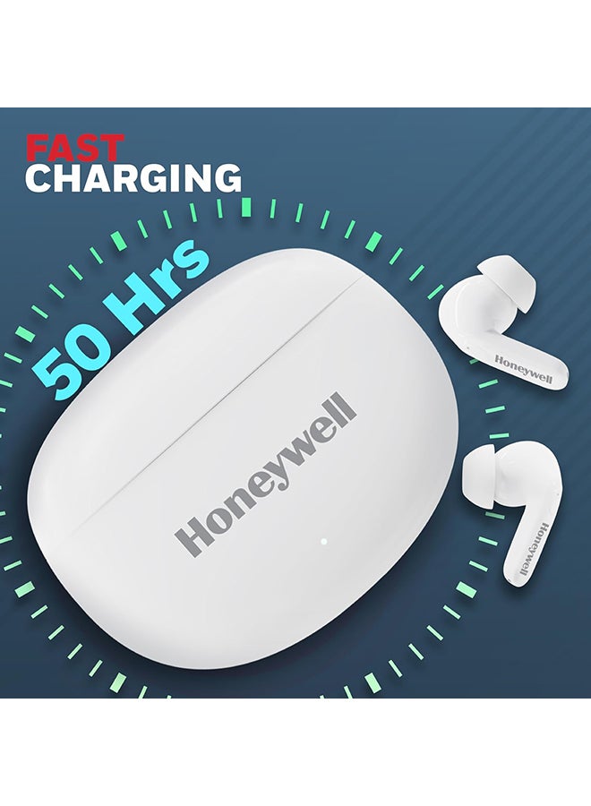 Honeywell - Suono P2100 Bluetooth TWS Earbuds with 50H of Playtime, ENC Mode, 4xMics, Type C Fast Charging, Low Latency Mode for Gaming, Bluetooth V5.3, 13mm*2 Drivers, Voice Assistant,2 Years Warranty White - Image 1