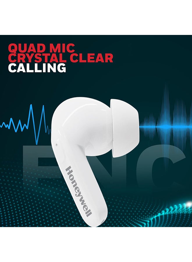 Honeywell - Suono P2100 Bluetooth TWS Earbuds with 50H of Playtime, ENC Mode, 4xMics, Type C Fast Charging, Low Latency Mode for Gaming, Bluetooth V5.3, 13mm*2 Drivers, Voice Assistant,2 Years Warranty White - Image 1