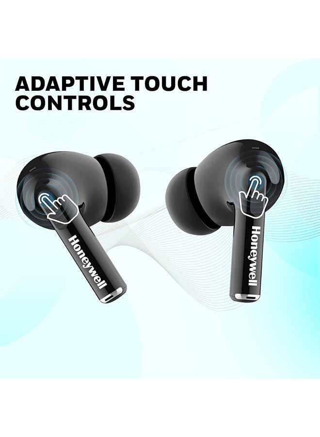 Honeywell - Moxie V1200 Bluetooth TWS Earbuds with 26H of Playtime, Type C Fast Charging, IPx4 Water Resistant, Bluetooth V5.3, 13mm*2 Drivers, Voice Assistant, 2 Years Manufacturer Warranty - Black - Image 1