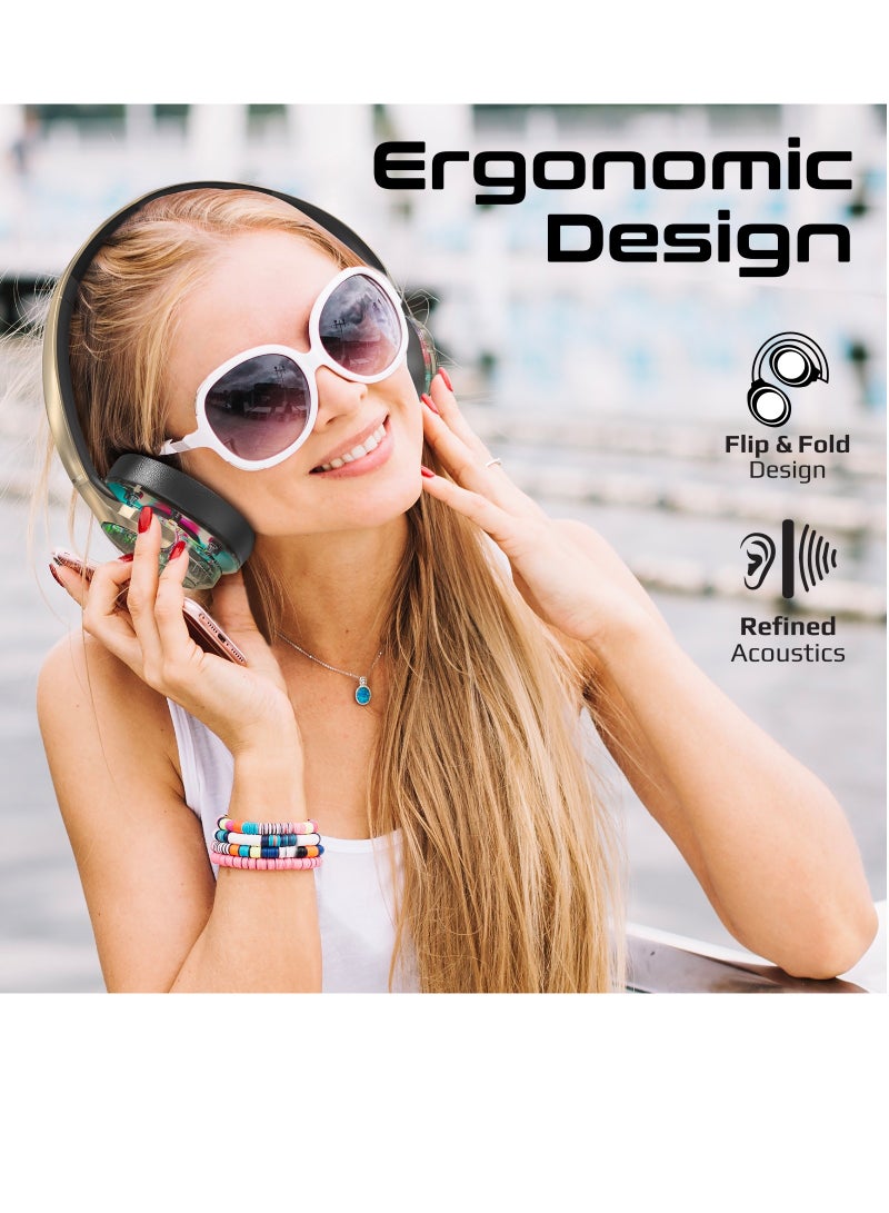 Wireless Headphones, Hi-Fidelity Transparent ANC Bluetooth v5.3 Headset with RGB Lights, Mic, Foldable Design, 40H Playtime, 600mAh Battery, and 3.5mm Jack Grey