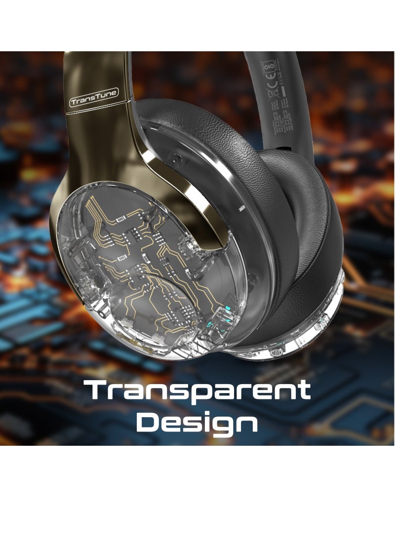 PROMATE Wireless Headphones, Hi-Fidelity Transparent ANC Bluetooth v5.3 Headset with RGB Lights, Mic, Foldable Design, 40H Playtime, 600mAh Battery, and 3.5mm Jack Grey  - Image 4