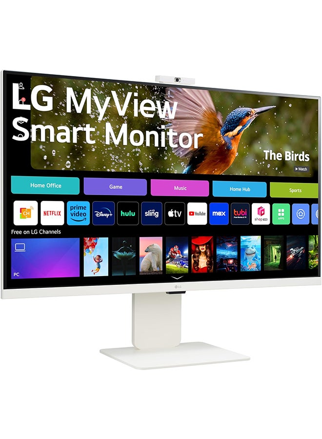 LG - 32-inch MyView 4K UHD, IPS Display, webOS Smart Monitor, ThinQ Home, USB Type-C 90W PD, Built-in FHD Webcam & Speaker, HDR 10, AirPlay 2, Screen Share, Bluetooth, 32SR85U-W White - Image 1