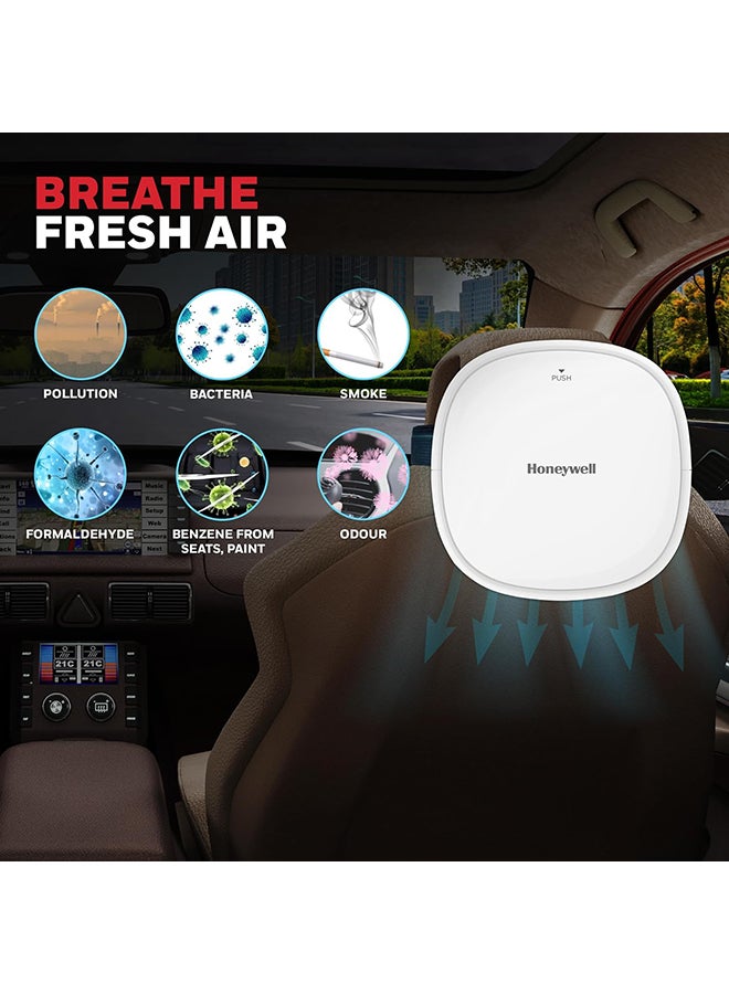 Honeywell - Move Pure3 Car Air Purifier,Hepa filter& Ionizer which removes 99.9% PM0.1 particles, pollutants,allergies,dust & smoke,CADR upto24 m³/h. with 3xUSB Charging ports, 2Yrs Manufacturer Warranty HC000024/AP/PURE3 White - Image 1