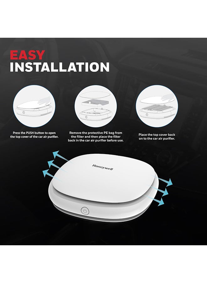 Honeywell - Move Pure3 Car Air Purifier,Hepa filter& Ionizer which removes 99.9% PM0.1 particles, pollutants,allergies,dust & smoke,CADR upto24 m³/h. with 3xUSB Charging ports, 2Yrs Manufacturer Warranty HC000024/AP/PURE3 White - Image 1