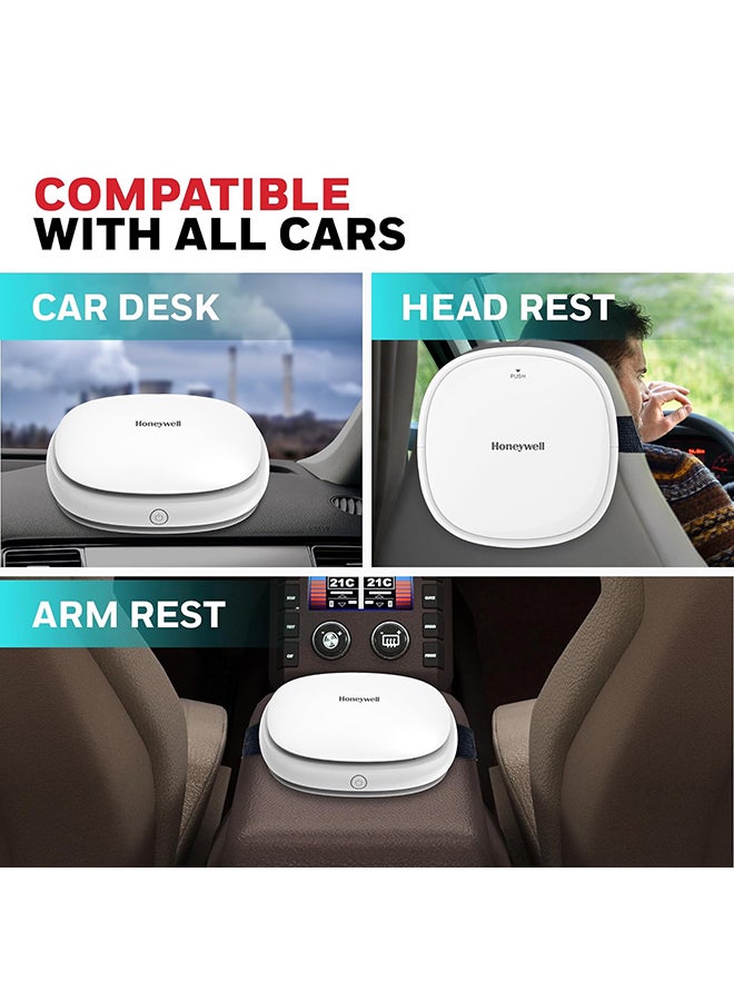 Honeywell - Move Pure3 Car Air Purifier,Hepa filter& Ionizer which removes 99.9% PM0.1 particles, pollutants,allergies,dust & smoke,CADR upto24 m³/h. with 3xUSB Charging ports, 2Yrs Manufacturer Warranty HC000024/AP/PURE3 White - Image 1