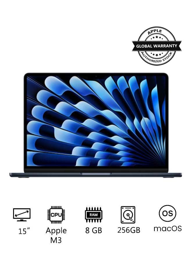 Apple New 2024 MacBook Air 15-inch Display, Apple M3 Chip 8-Core CPU 10-Core GPU Processor/8GB RAM/265GB SSD/Intel UHD Graphics English Midnight