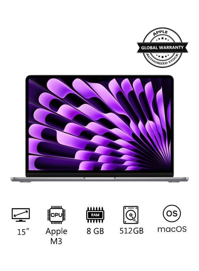Apple - New 2024 MacBook Air MRYN3 15-inch Display, Apple M3 Chip 8-Core CPU 10-Core GPU Processor/8GB RAM/512GB SSD/Intel UHD Graphics(International version) English Space Grey - Image 1