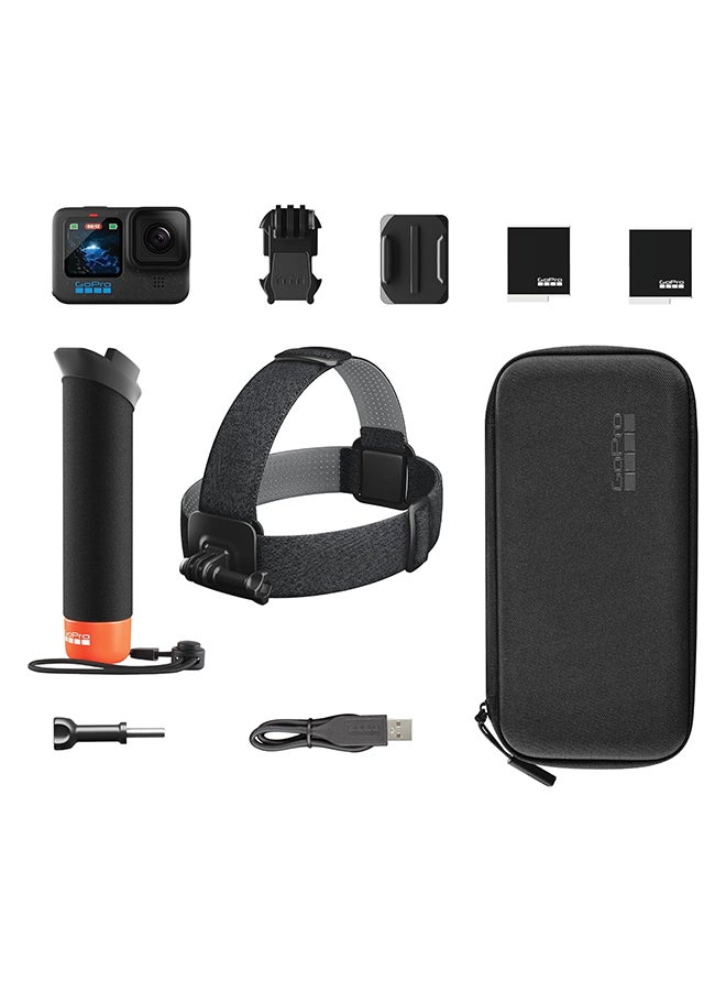 جو برو - HERO12 Black + حزمة الملحقات، تتضمن معالجًا + حزام رأس 2.0 + بطارية إندورو + حقيبة حمل - Image 1