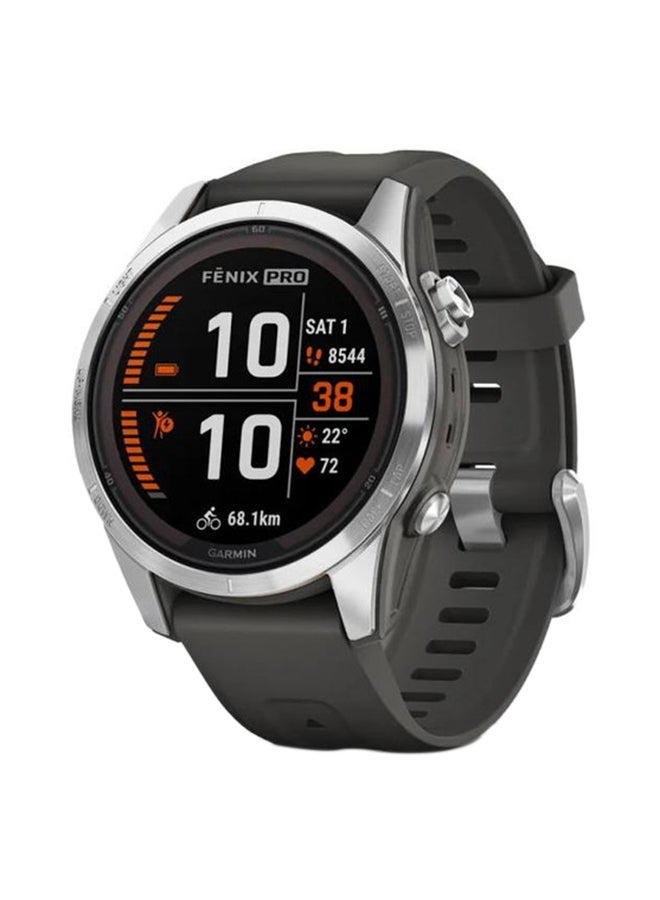 GARMIN - Fenix 7S Pro - 42MM - Solar Edition - Up To 14 Days Battery Life - 1.2"inch Sunlight-Visible  Display, Scratch Resistant, Power Glass™, Heart Rate Monitor, All Day Stress Monitor, Power Glass Solar Charging Lens, Advanced GPS Features, iOS and Android Compatible Silver Stainless Steel with Graphite Band - Image 1
