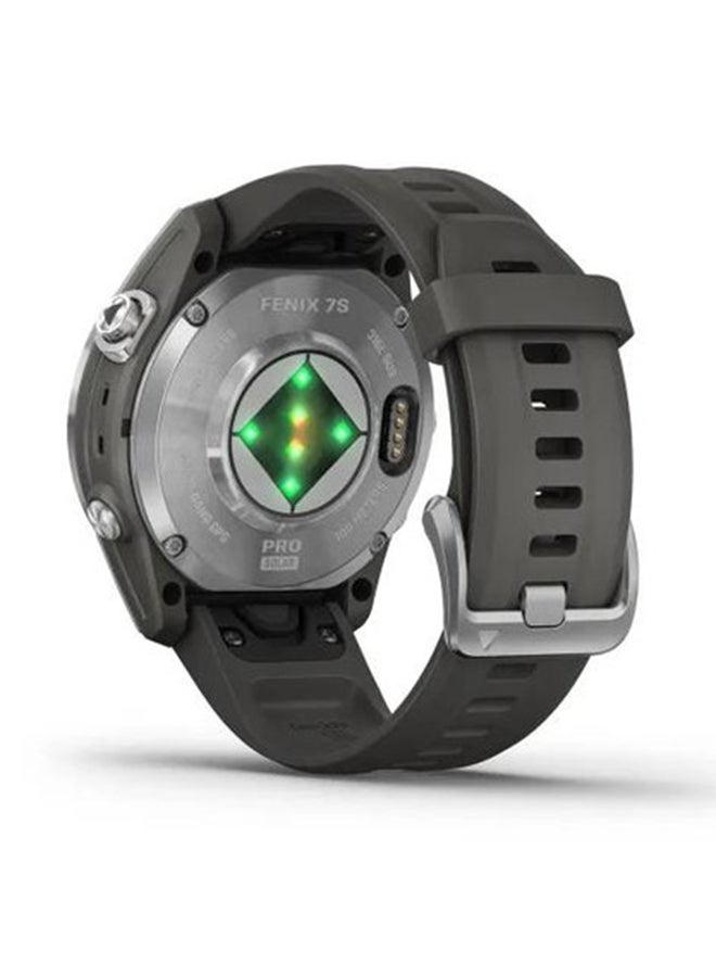 GARMIN - Fenix 7S Pro - 42MM - Solar Edition - Up To 14 Days Battery Life - 1.2"inch Sunlight-Visible  Display, Scratch Resistant, Power Glass™, Heart Rate Monitor, All Day Stress Monitor, Power Glass Solar Charging Lens, Advanced GPS Features, iOS and Android Compatible Silver Stainless Steel with Graphite Band - Image 1
