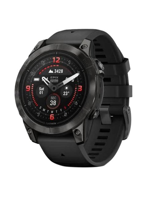 Epix Pro (Gen 2) Sapphire Edition - 47MM - Up To 16 Days Battery Life - 1.3"inch Amoled Display, Scratch Resistant, Corning® Gorilla® Glass, Heart Rate Monitor, All Day Stress Monitor, Advanced GPS Features,  Advanced Golf Features, Super Bright LED Flashlight, iOS and Android Compatible Carbon Gray DLC titanium with black silicone band