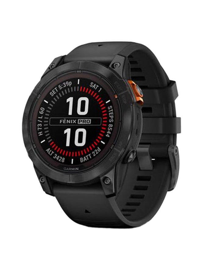 GARMIN - Fenix 7 Pro - 47MM - Solar Edition - Up To 22 Days In Battery Life - 1.3"inch Sunlight-Visible  Display, Scratch Resistant, Power Glass™, Heart Rate Monitor, All Day Stress Monitor, Power Glass Solar Charging Lens, Super Bright LED Flashlight, iOS and Android Compatible Slate Gray Stainless Steel with Black Band - Image 1