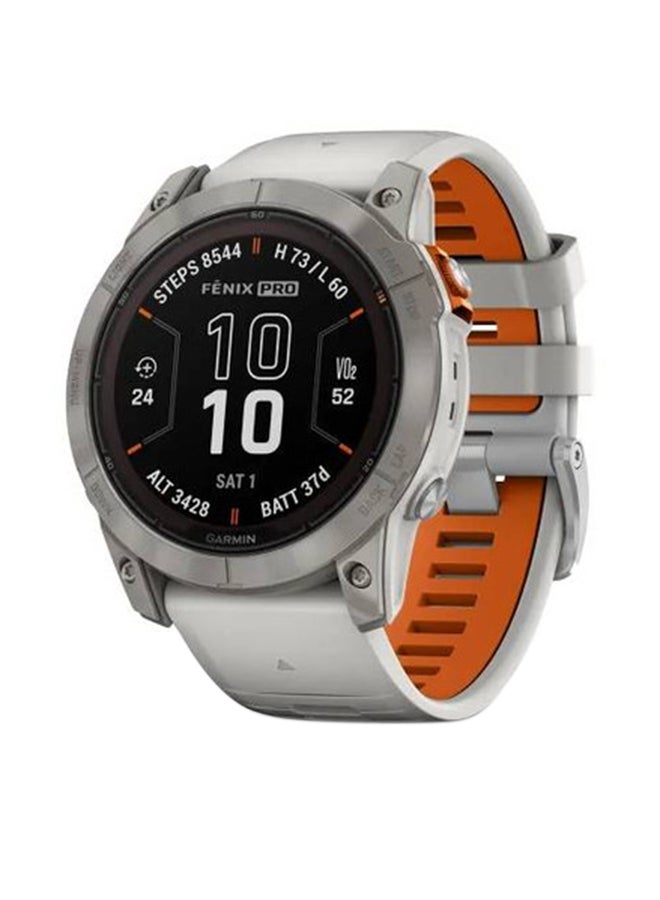 GARMIN Fēnix 7X Pro - 51MM - Sapphire Solar Edition - Up To 37 Days Of Battery Life - 1.4"inch Sunlight- Visible Display, Scratch Resistant, Power Sapphire™, Heart Rate Monitor, Stress Tracking, Advanced GPS Features, Super Bright LED Flashlight, iOS and Android Compatible Titanium with Fog Gray/Ember Orange Band - Image 1