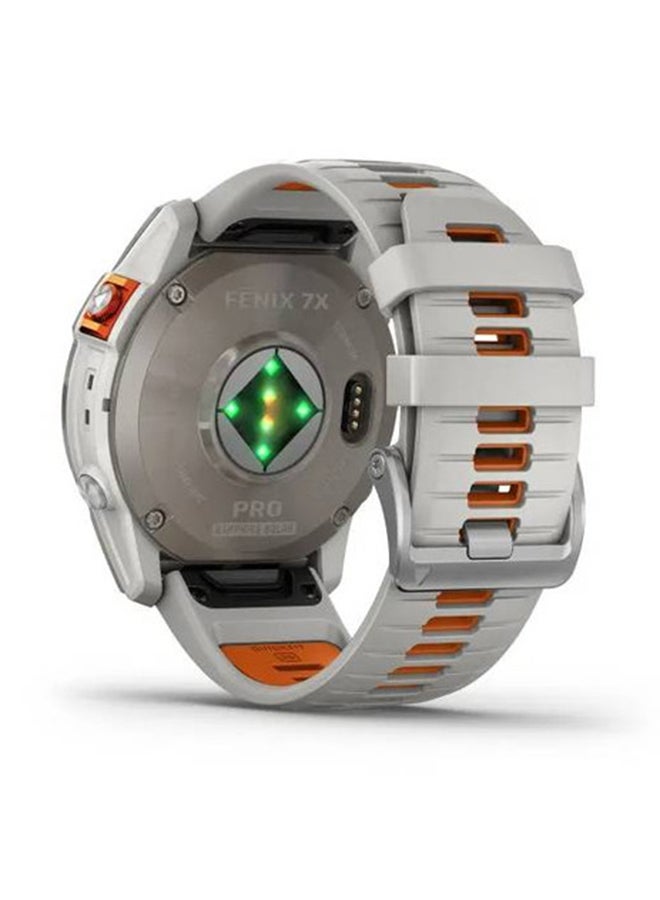 GARMIN Fēnix 7X Pro - 51MM - Sapphire Solar Edition - Up To 37 Days Of Battery Life - 1.4"inch Sunlight- Visible Display, Scratch Resistant, Power Sapphire™, Heart Rate Monitor, Stress Tracking, Advanced GPS Features, Super Bright LED Flashlight, iOS and Android Compatible Titanium with Fog Gray/Ember Orange Band - Image 3