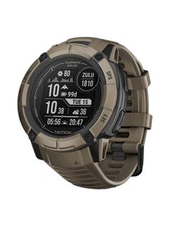 Instinct 2X Solar - 50MM - Tactical Edition - Unlimited Battery Life in Smartwatch Mode With Solar Charging1 - Military Standard Toughness, Scratch Resistant, Power Glass™, Heart Rate Monitor, All Day Stress Monitor, Tactical-Specific Features Include Night Vision Compatibility and More For Field Ops , Super Bright LED Flashlight, iOS and Android Compatible Coyote Tan