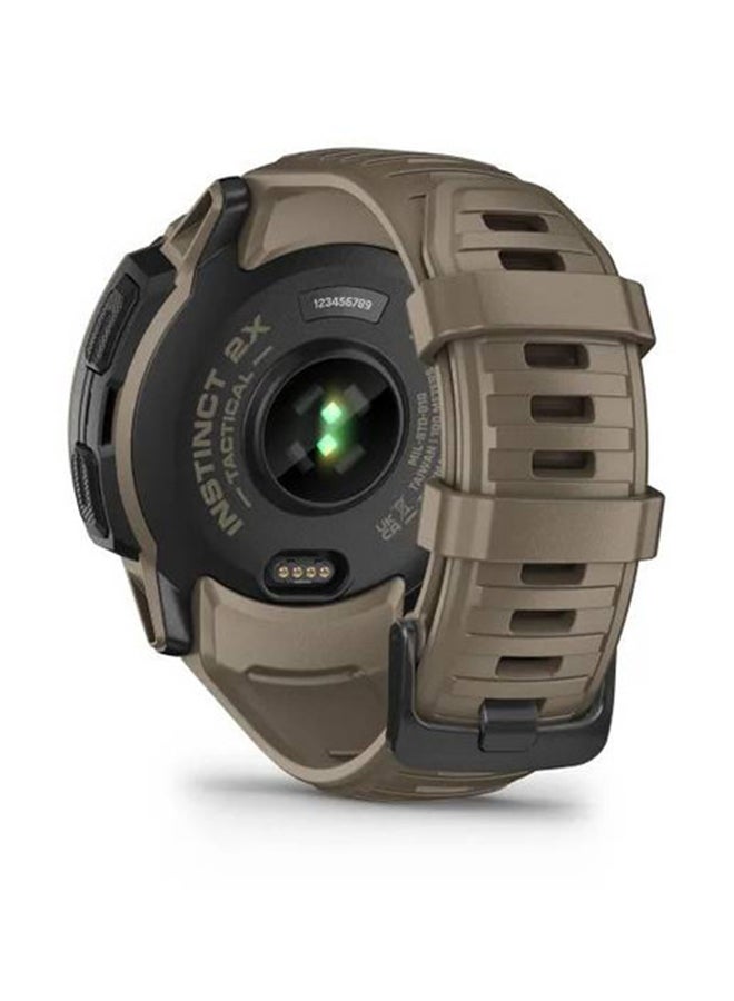 GARMIN - Instinct 2X Solar - 50MM - Tactical Edition - Unlimited Battery Life in Smartwatch Mode With Solar Charging1 - Military Standard Toughness, Scratch Resistant, Power Glass™, Heart Rate Monitor, All Day Stress Monitor, Tactical-Specific Features Include Night Vision Compatibility and More For Field Ops , Super Bright LED Flashlight, iOS and Android Compatible Coyote Tan - Image 1