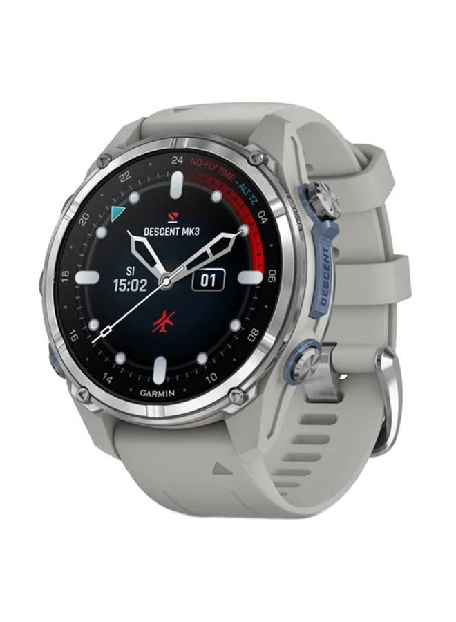 GARMIN - Descent Mk3 - 43MM - Up To 10 Days Battery life - 1.2"inch Amoled Display, Scratch Resistant, Sapphire Crystal, Heart Rate Monitor, All Day Stress Monitor, Advanced GPS Features, Dive Features, iOS and Android Compatible Fog Grey Silicone Band - Image 1