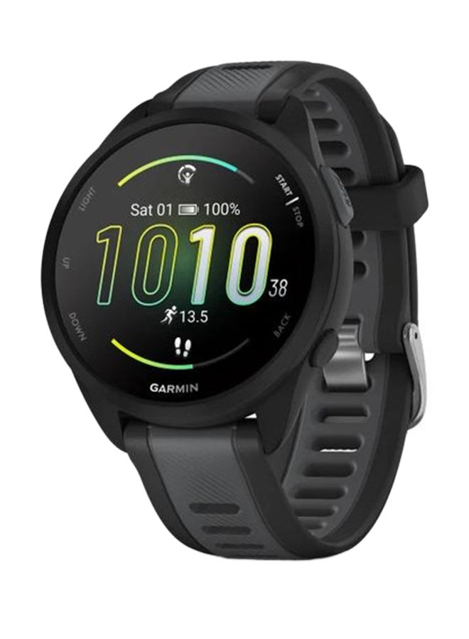 GARMIN - Forerunner 165 Music - 43MM - Up To 11 Days Battery Life - 1.2"inch Amoled Display, Scratch Resistant, Chemically Strengthened Glass, Heart Rate Monitor, Stress Tracking, Save Music On Device, Advanced GPS and Running Features, Built-in GNSS and Sports App, iOS and Android Compatible Black and Grey - Image 1