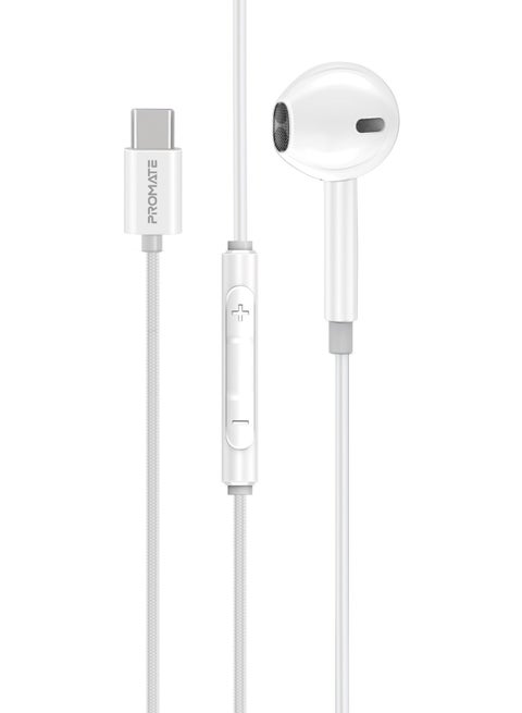 سماعات أذن مع موصل USB-C، سماعة أذن أحادية مريحة USB-C HD مع ميكروفون، عزل الضوضاء، وظيفة الاتصال، والتحكم في مستوى الصوت داخل الخط، MonoPod-C أبيض