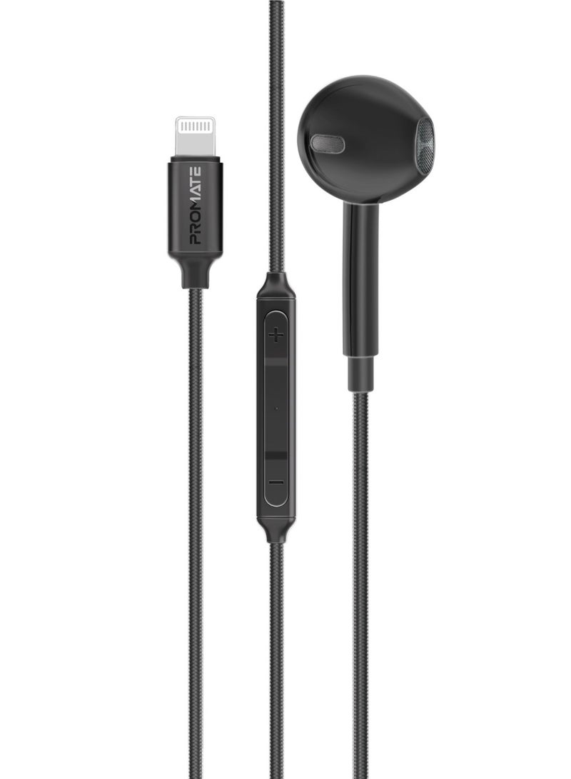 PROMATE Mono Earbuds with Lightning Connector, Ergonomic MFi Certified HD Mono Earphone with Mic, Noise Isolation, Call Function, and In-Line Volume Control for iPhone, iPad Air, IPod, MonoPod-LT Black  - Image 1