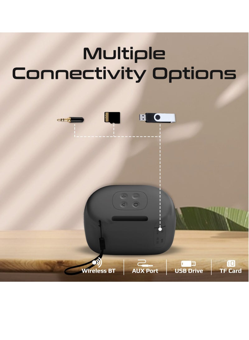 PROMATE Bluetooth Speaker, Premium 5W True Wireless IPX4 Water Resistant Portable Speaker with HD Sound, Long 24H Playtime, USB Flash Port, Mood Black  - Image 4