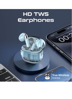 PROMATE Earbuds, In-Ear True Wireless Bluetooth v5.3 Earphones with Transparent Case, 26-hour Playback Time, Intelligent Touch Controls and 350mAh Battery Capacity for iPhone, Galaxy, TransPods Blue  - Image 2