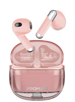 Earbuds, In-Ear True Wireless Bluetooth v5.3 Earphones with Transparent Case, 26-hour Playback Time, Intelligent Touch Controls and 350mAh Battery Capacity for iPhone, Galaxy, TransPods Pink
