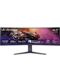 Ultragear Curved Gaming Monitor (45GR75DC-B) 45-inch, Dual QHD 1ms, 200Hz, 32:9, VESA DisplayHDR 600 with DCI-P3 95%, AMD FreeSync Premium Pro, Enhanced Gaming GUI, DTS HP:X, 3-Way Adjustable Stand Black