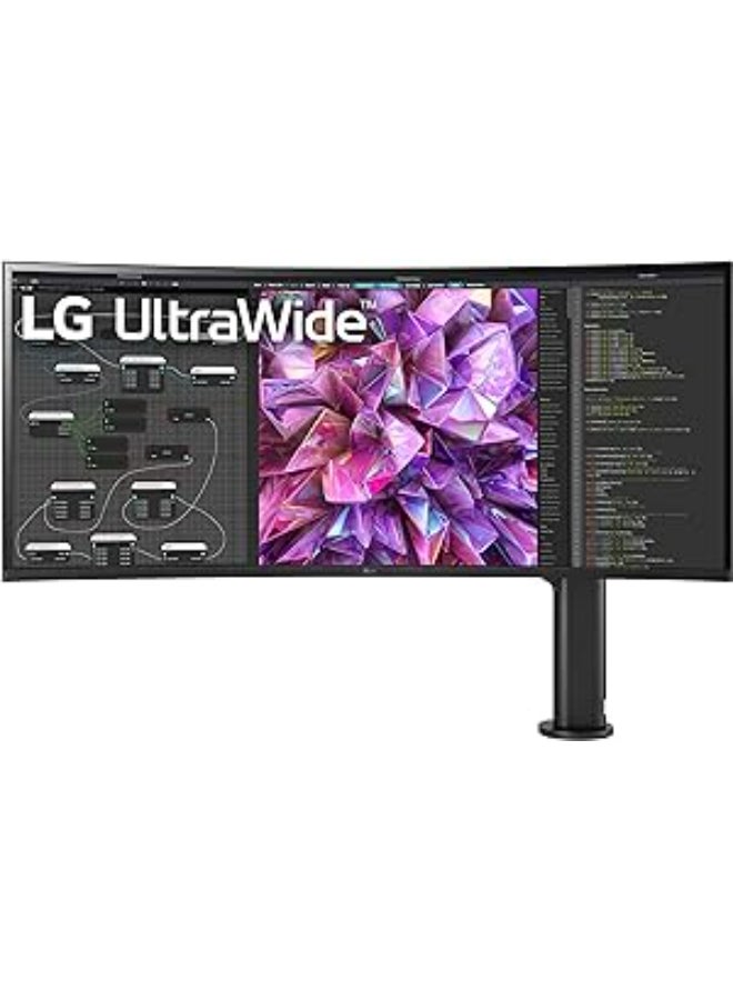 إل جي - (38WQ88C-W) شاشة 38 بوصة منحنية 21:9 فائقة الدقة QHD+ (3840 × 1600) IPS، سلسلة ألوان DCI-P3 95%، HDR10، USB Type-C، AMD FreeSync، مكبرات صوت مدمجة، حامل Ergo (تمديد/سحب/ الدوران/الارتفاع/الإمالة) أسود - Image 1