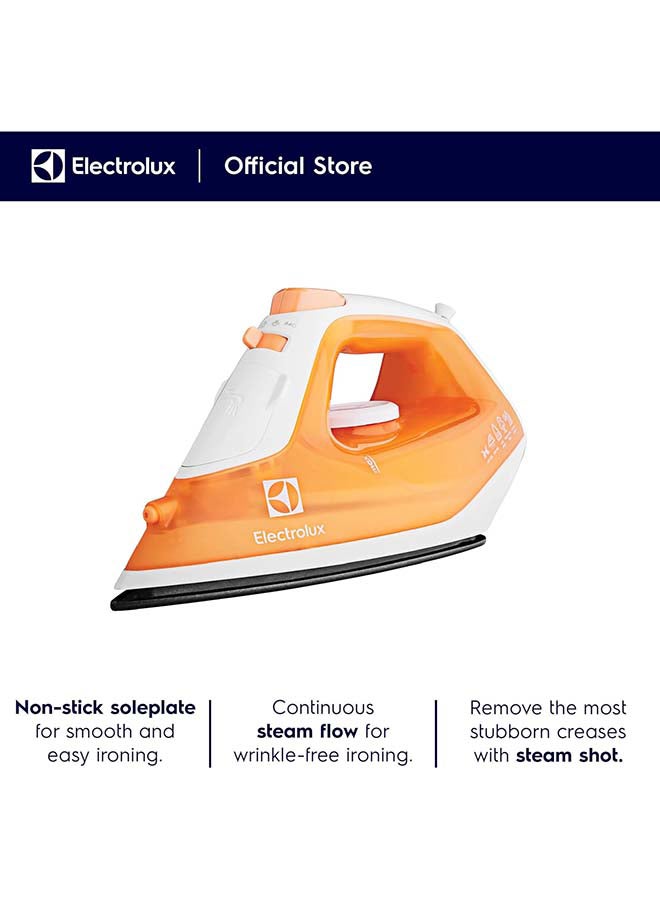 Electrolux Steam Iron 1600W With Powerful Steam Shot, Non-Stick Sole Plate, Anti Calc Drip Self Clean And Auto Shutoff, Automatic Steam Adjustment, Safe Touch Indicator, Light Weight-Easy To Use 0.25 L 1600 W ESI4007 Orange - Image 2