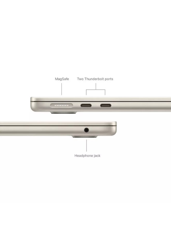 أبل - جهاز MacBook Air الجديد لعام 2024 بشاشة مقاس 15 بوصة، ووحدة معالجة مركزية Apple M3 Chip 8-Core، ومعالج رسوميات 10-Core/ذاكرة الوصول العشوائي (RAM) سعة 16 جيجابايت/محرك أقراص SSD سعة 512 جيجابايت/بطاقة رسومات Intel UHD باللغة الإنجليزية/العربية Starlight - Image 1