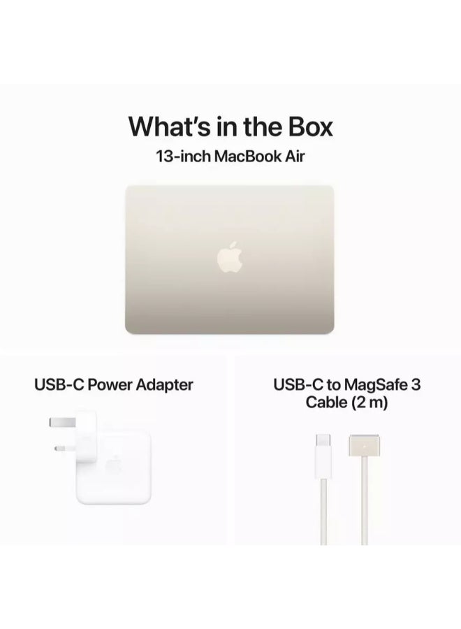 أبل - جهاز MacBook Air الجديد لعام 2024 بشاشة مقاس 15 بوصة، ووحدة معالجة مركزية Apple M3 Chip 8-Core، ومعالج رسوميات 10-Core/ذاكرة الوصول العشوائي (RAM) سعة 16 جيجابايت/محرك أقراص SSD سعة 512 جيجابايت/بطاقة رسومات Intel UHD باللغة الإنجليزية/العربية Starlight - Image 1