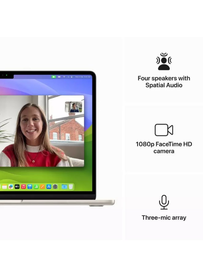 أبل - جهاز MacBook Air الجديد لعام 2024 بشاشة مقاس 15 بوصة، ووحدة معالجة مركزية Apple M3 Chip 8-Core، ومعالج رسوميات 10-Core/ذاكرة الوصول العشوائي (RAM) سعة 16 جيجابايت/محرك أقراص SSD سعة 512 جيجابايت/بطاقة رسومات Intel UHD باللغة الإنجليزية/العربية Starlight - Image 1