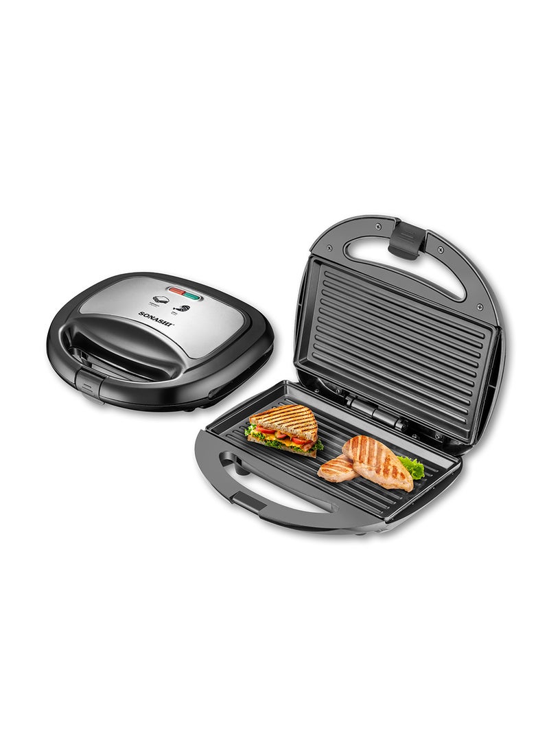 SONASHI 2 Slice Grill Maker – Non-Stick, Stainless Steel Sandwich Maker with Handle Locking System, Indicator Light, Overheat Protection 750 W SGT-883 Black/Silver - Image 1