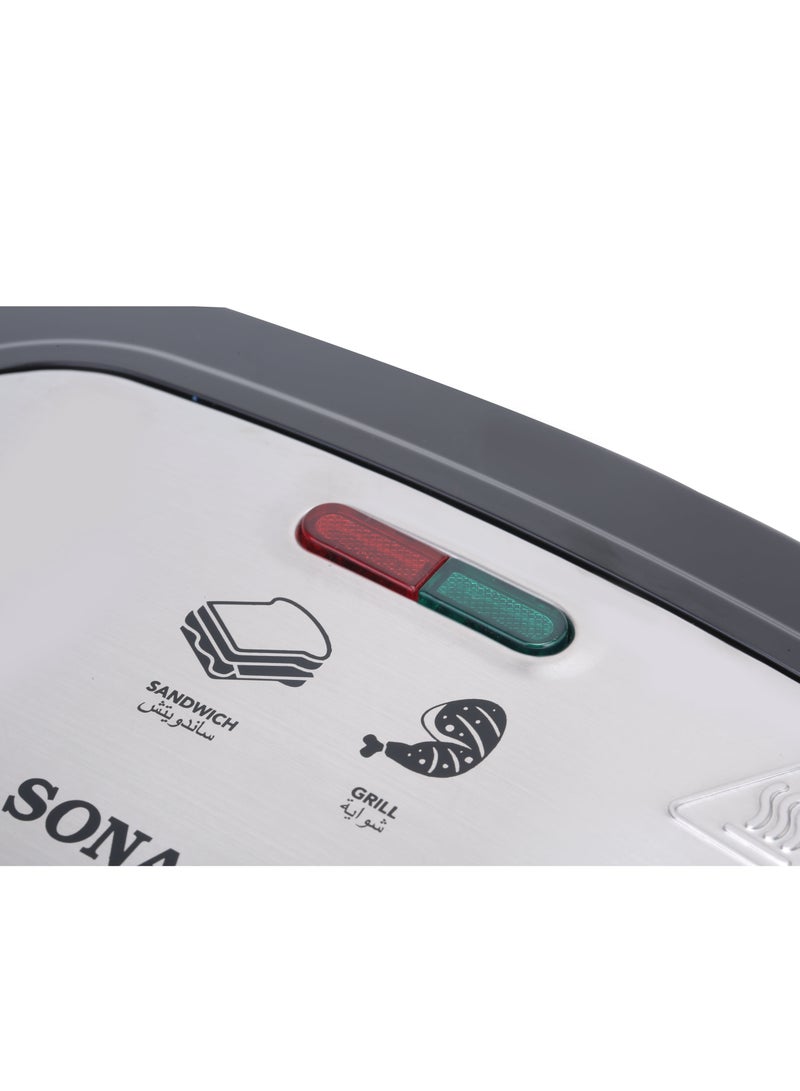 SONASHI 2 Slice Grill Maker – Non-Stick, Stainless Steel Sandwich Maker with Handle Locking System, Indicator Light, Overheat Protection 750 W SGT-883 Black/Silver - Image 5