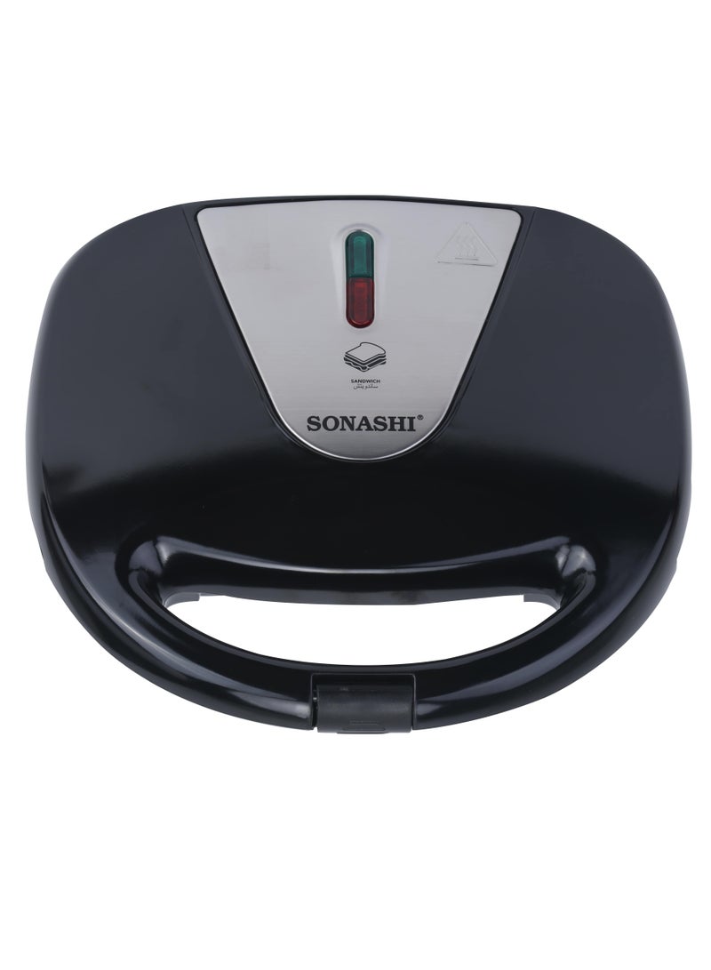 SONASHI - 2 Slice Sandwich Maker with Non-Stick Plates | Overheat Protection, Power On/Off and Ready Indicator | Perfect for Breakfast 750 W SSM-884 Black/Silver - Image 1