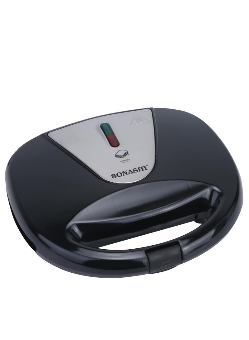 SONASHI - 2 Slice Sandwich Maker with Non-Stick Plates | Overheat Protection, Power On/Off and Ready Indicator | Perfect for Breakfast 750 W SSM-884 Black/Silver - Image 1