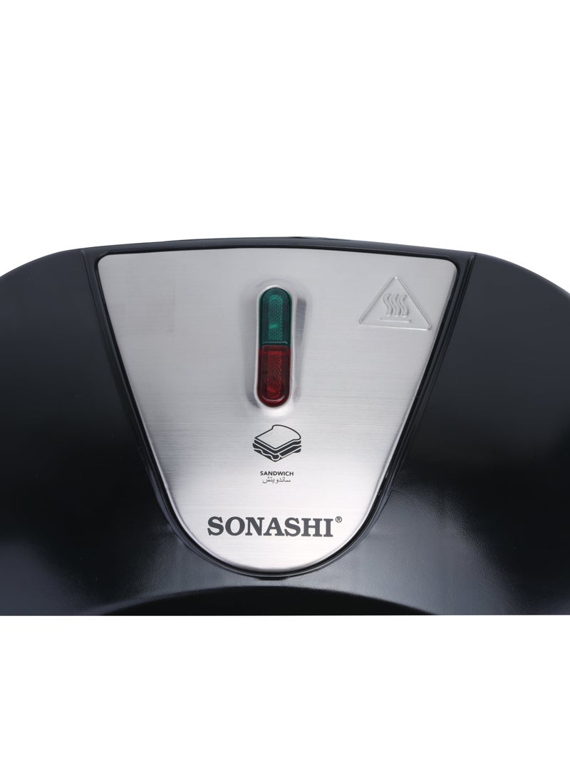 SONASHI - 2 Slice Sandwich Maker with Non-Stick Plates | Overheat Protection, Power On/Off and Ready Indicator | Perfect for Breakfast 750 W SSM-884 Black/Silver - Image 1