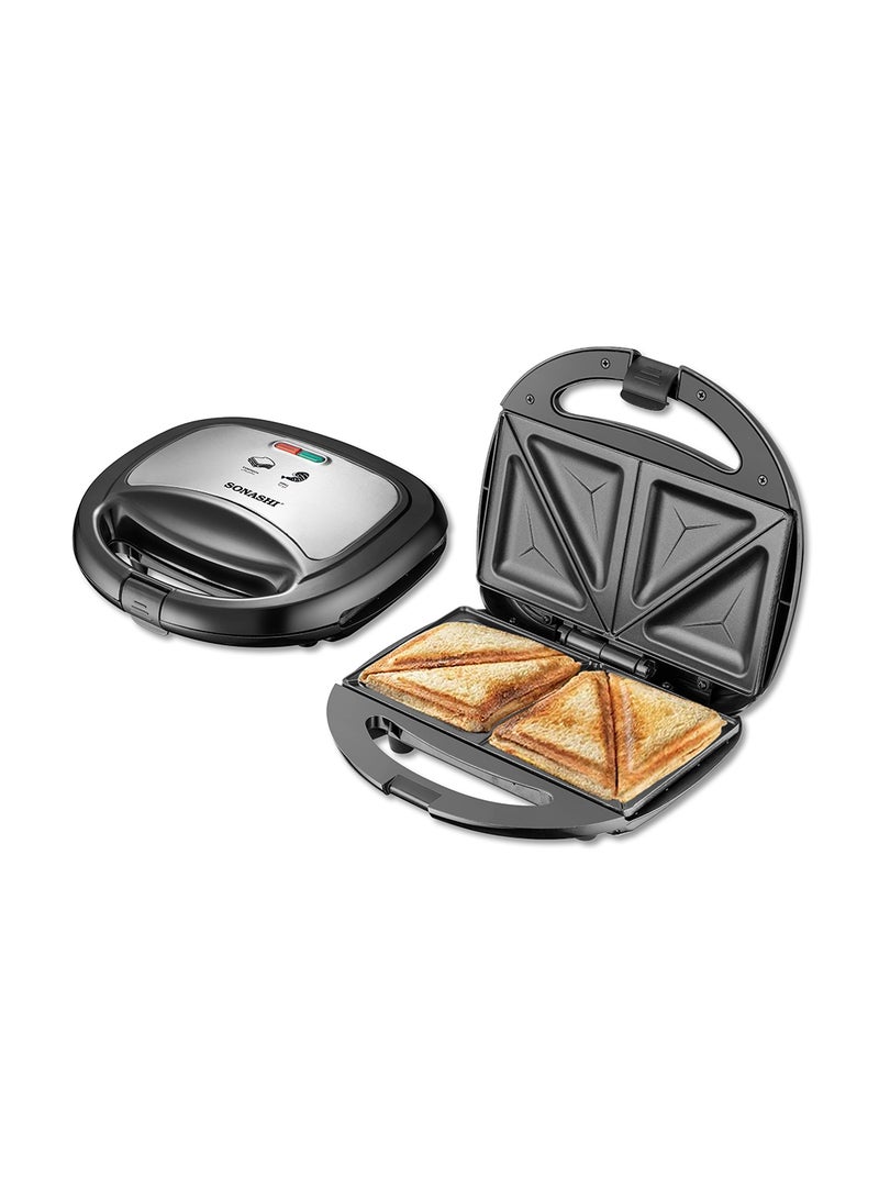 SONASHI - 2 Slice Sandwich Maker with Non-Stick Plates | Overheat Protection, Power On/Off and Ready Indicator | Perfect for Breakfast 750 W SSM-884 Black/Silver - Image 1