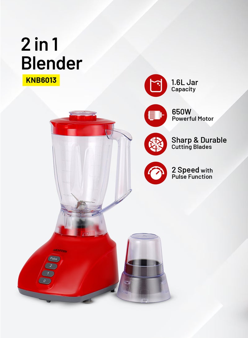 2-In-1 Blender- 1.6 Liter, 650 W, Powerful Motor With 2 Speed Setting And Pulse,2 Years Warranty 1.6 L 650 W KNB6013N Red - pnsku/N70052185V/45/_/1733399705/d72b2279-f6e5-42ee-a999-e78d5054e3e6