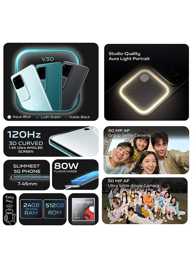 vivo - V30 5G Dual SIM Lush Green 12GB RAM 512GB With Exclusive Gifts Earbuds, Smart Fitness Band, 80W Charger And 24 Months Warranty + 1 Year Screen Replacement - Middle East Version - Image 1