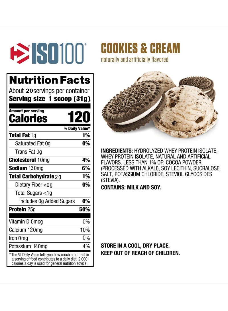 Dymatize ISO100 Hydrolyzed Whey Protein Isolate - Cookies and Cream - (1.3 lb) - Image 2