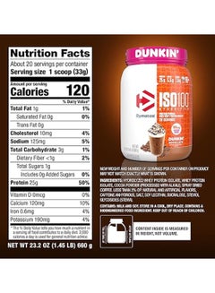 Dymatize Iso100 Whey Protein Isolate 20 Servings Dunkin Mocha Latte 660 g  - Image 2